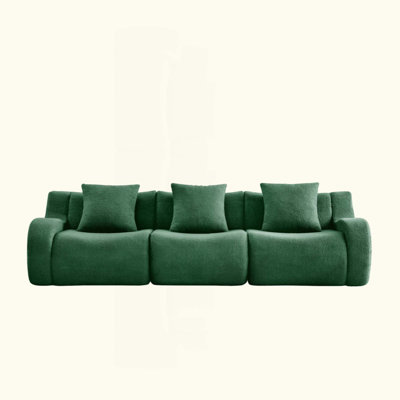 Boneless Sofa,3 Seat High-Quality Teddy Fabric,Anti-Slip Design,No Assembly Curved Armrests Streamlined,32D High Density Sponge For Living Rooms Bedrooms Reading Nook