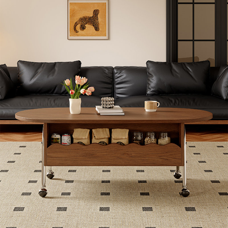 Oval-shaped adjustable mobile coffee table