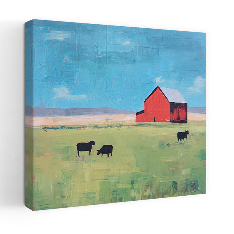 «The Grazing Spot», géométrique, vache contemporaine, paysage, art naturel, H 36 po x l 36 po