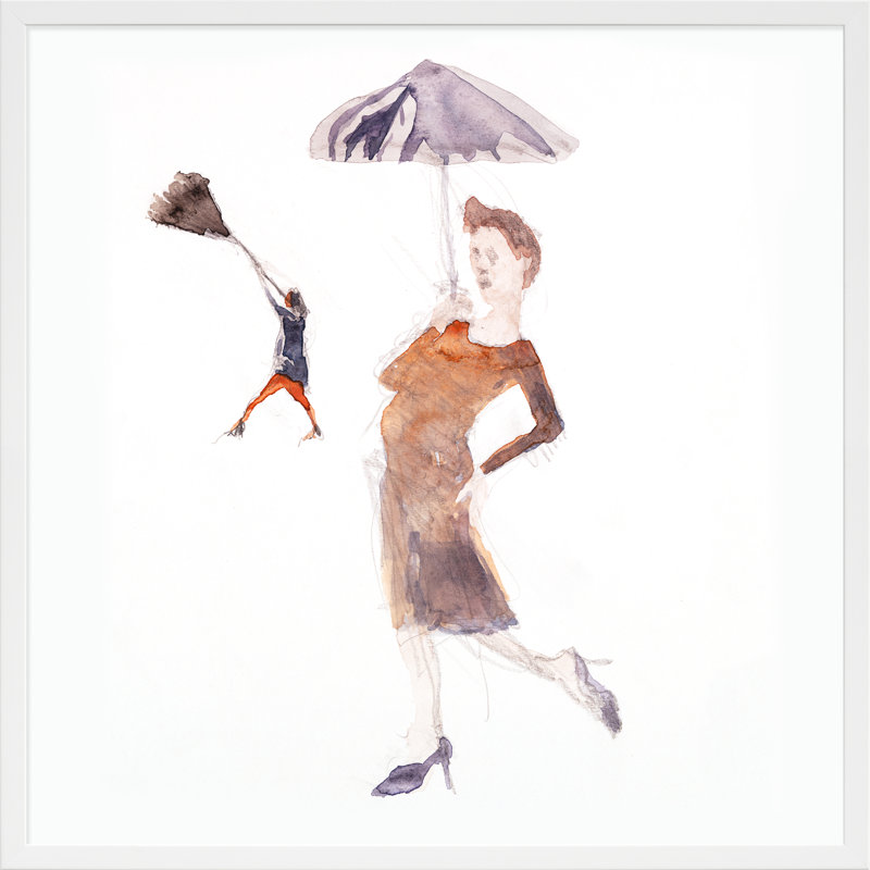 Les Parapluies Painting by Simon Schneiderman, 36" H x 36" W x 1.25" D, White