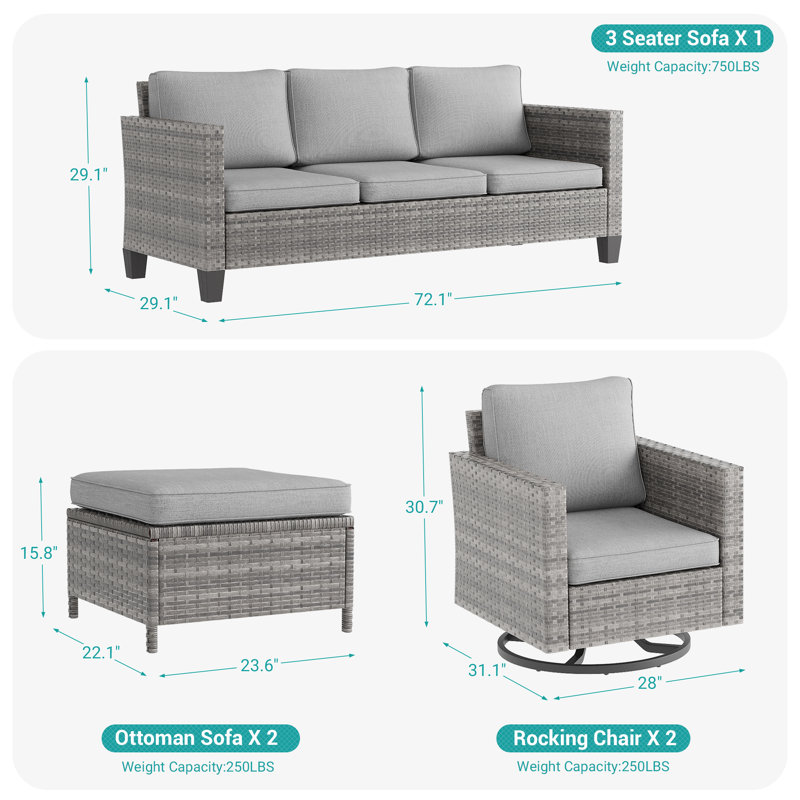 Ensemble de conversation d'extérieur pour 5 personnes avec coussins Harloe, Gris, Gris plomb