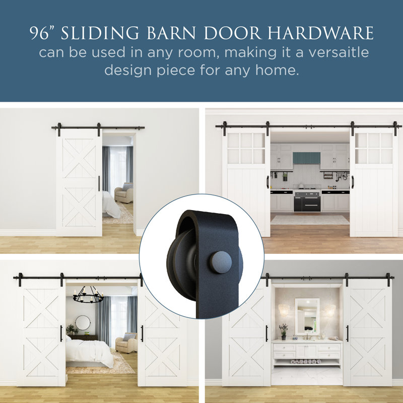 96" Matte Black Steel Barn Door Hanger Kit