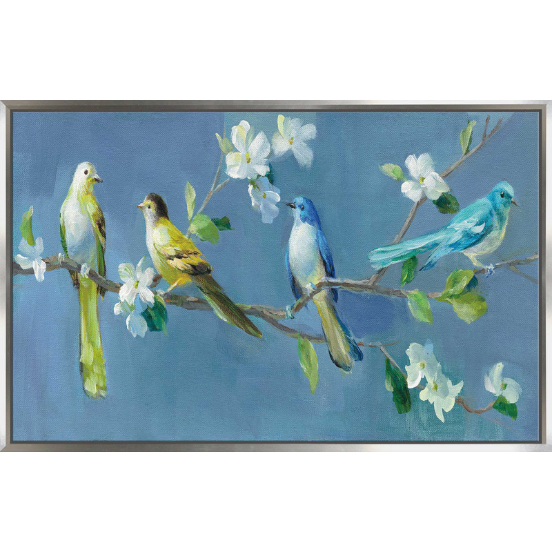 Printemps dans le quartier I - peinture, Cadre flottant argent, H 27,5 po x l 43,5 po x P 2 po