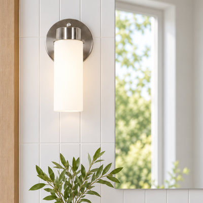 1-Light Cylinder Frosted Glass Wall Sconce