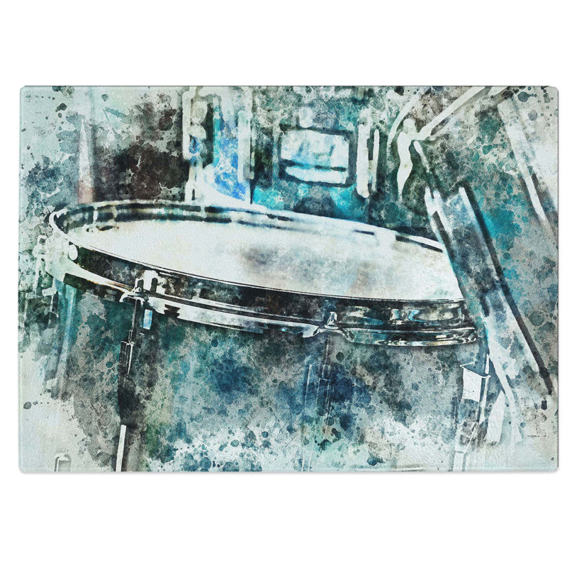 Tempered Glass Teal Blue Drum Kit in Abstract Chopping Board, 39 cm W x 28.5 cm L