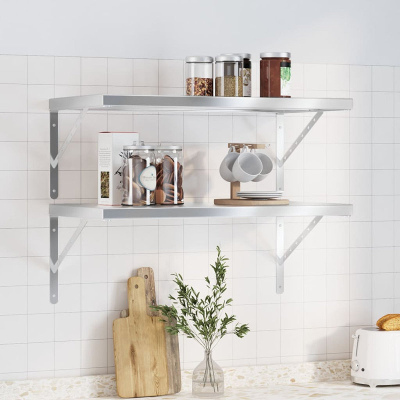 Antavion Stainless Steel Bracket Shelf, Silver, 3cm H x 75cm W x 40cm