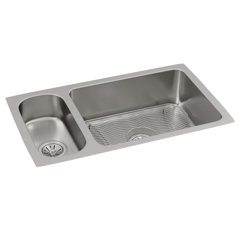 Évier de cuisine à double cuve avec crépine Lustertone L 32,25 po x l 18,25 po