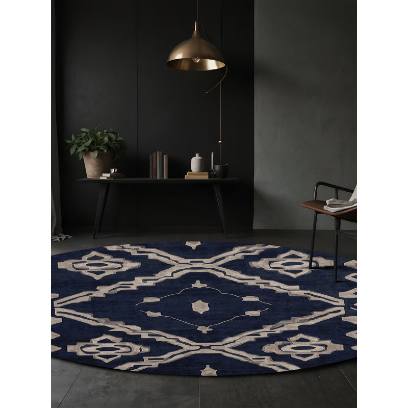 Machine Washable Gray Area Rug, Round 5'