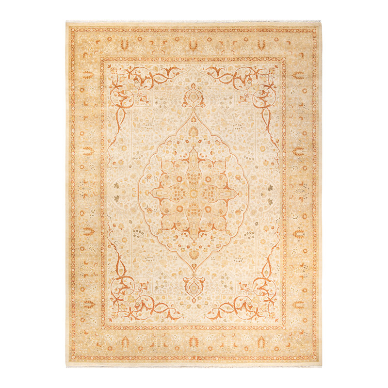 Tapis unique noué à la main ivoire Keenan 9 pi x 12 pi 1 po