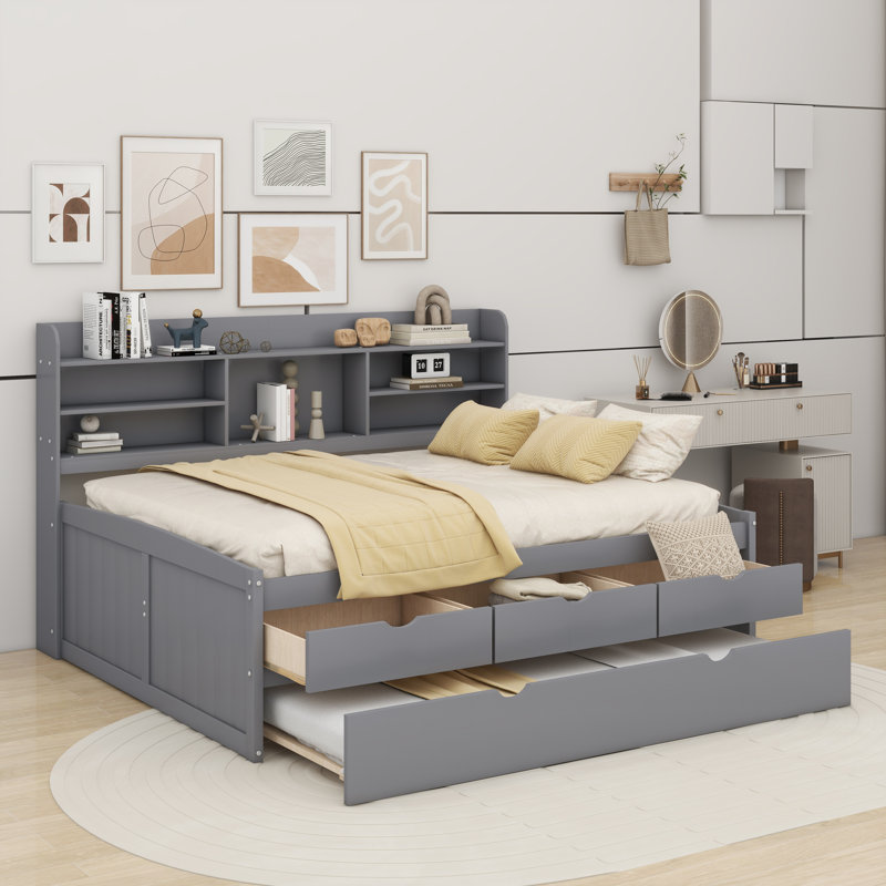 Lit avec rangement gigogne, Gris clair, Simple