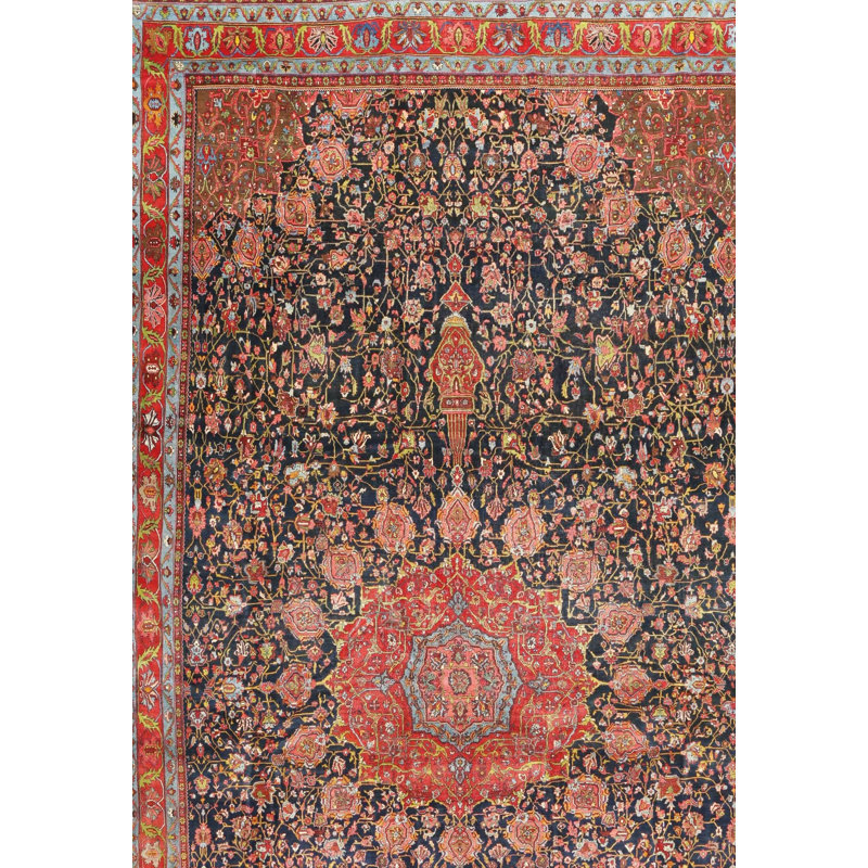 Rouge Java/bleu/gris Tapis décoratif, Carré 8 pi