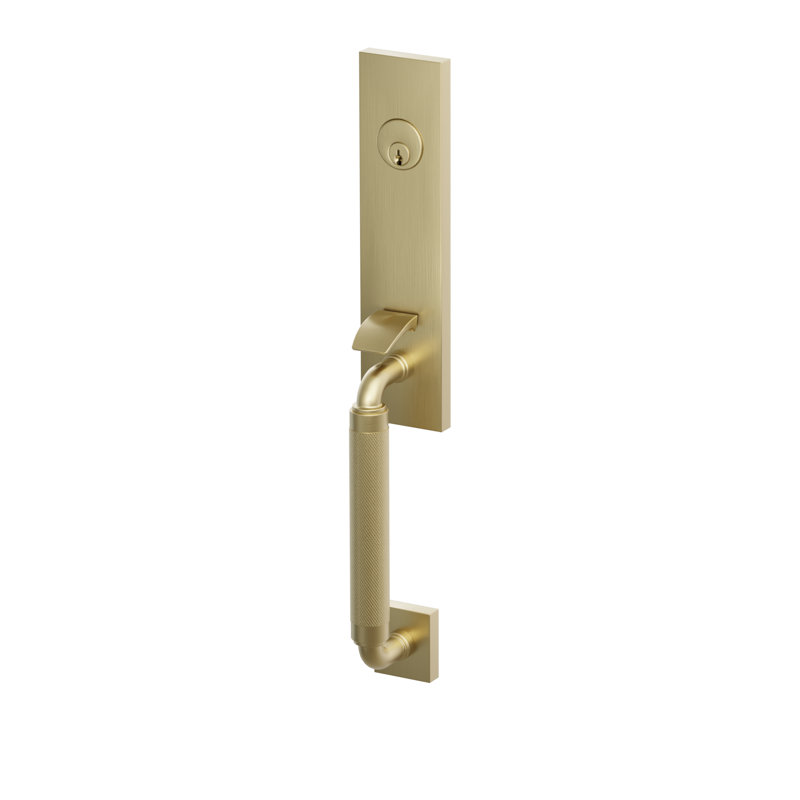 Emtek SELECT Dummy, Mortise Monolithic, potence extérieure en forme de R, poignée moletée ; poignée intérieure Helios, chrome poli, droitier