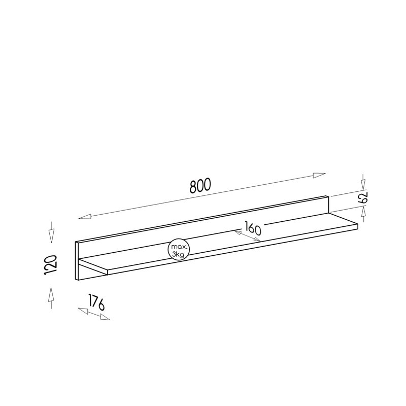 Alterick Picture Ledge Wall Shelf, 12cm H x 80cm W x 18cm D