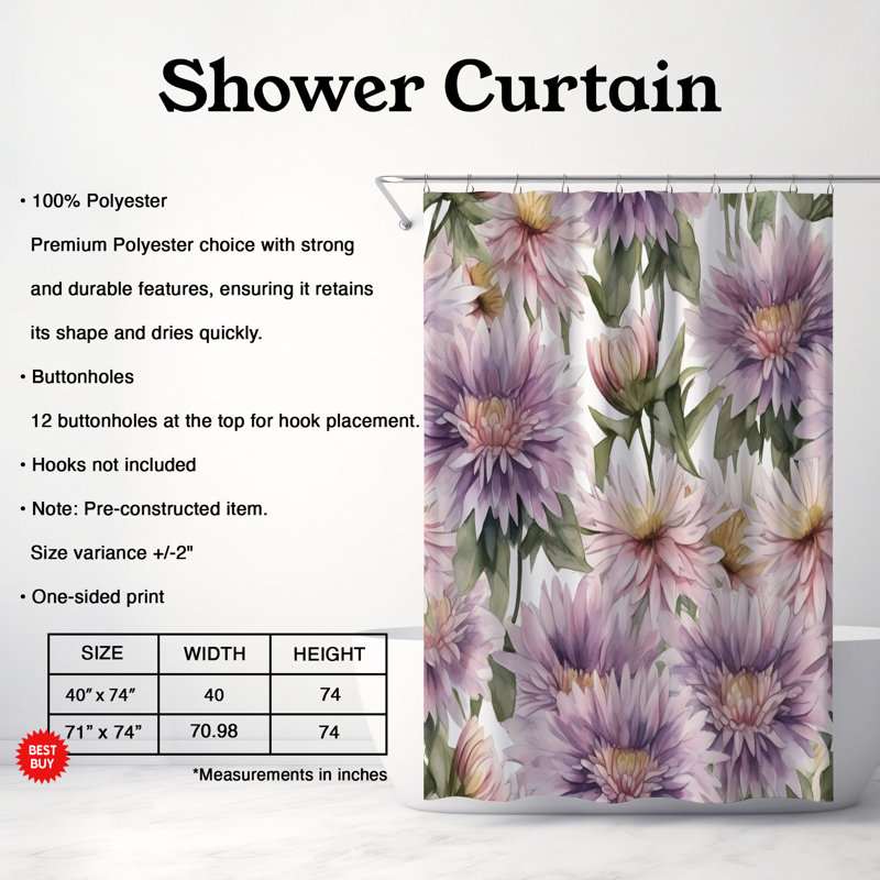 Rideau de douche 1 pièce Flower Rhythm, H 74 po x l 71 po