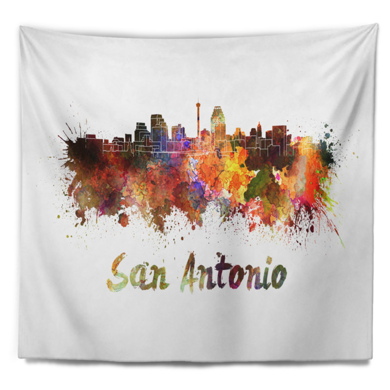 San antonio skyline tapisserie Cityscape, H 32 po x l 39 po