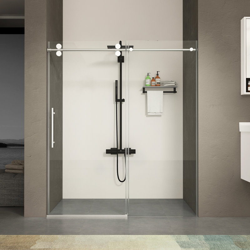 60" Wide 70" High Shower Door With 5/16"(8Mm) Tempered Glass, Double Side Easy Clean, Finished And Buffer - Stainless Steel Handle, Waterproof Design, Effortless Installation Guide Width Sliding 8Mm