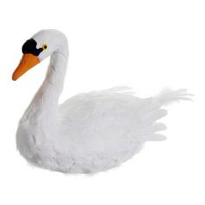20" Majestic Faux Feather Swan with Closed Wings Decorative Figure