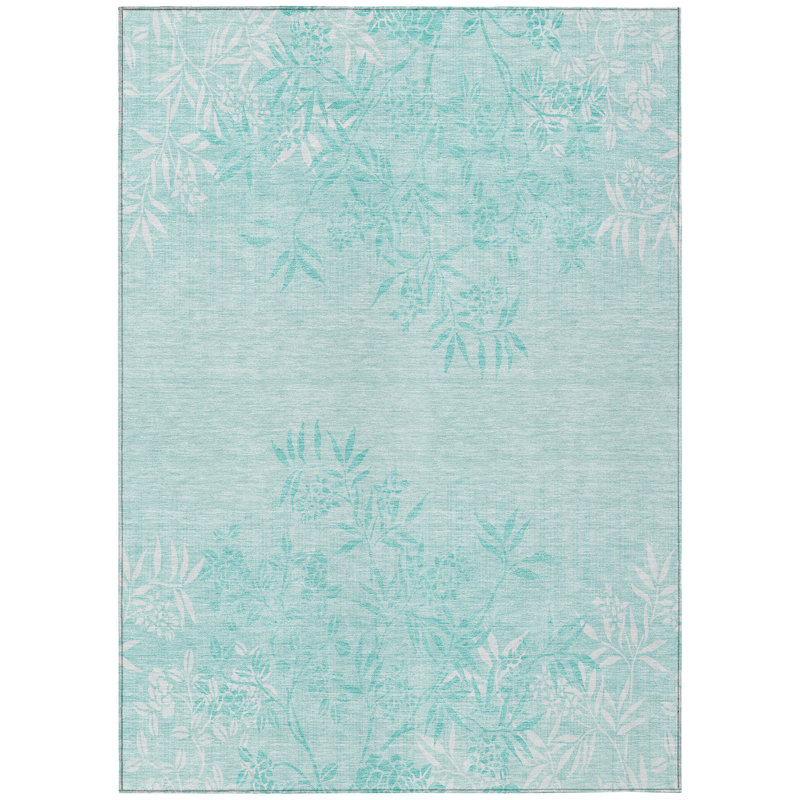 Tapis bleu sarcelle à motif floral turquoise et ivoire 3 pi x 5 pi