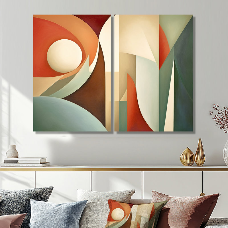 Visions symétriques orange et vertes - art mural moderne, H 36 po x l 48 po, Toile tendue, Ne s’applique pas