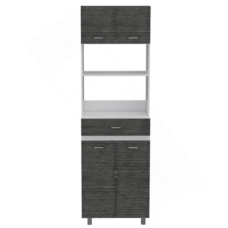 Auburn  Microwave Pantry Cabinet, Two Cabinets, Two Open Shelves, Drawer