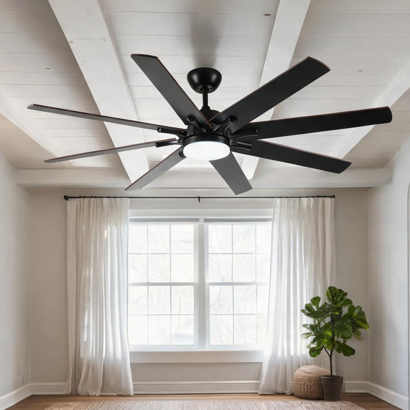 Ventilateur de plafond avec ABS noir et noyer foncé, commande à distance et flux d'air saisonnier, moteur à courant continu
