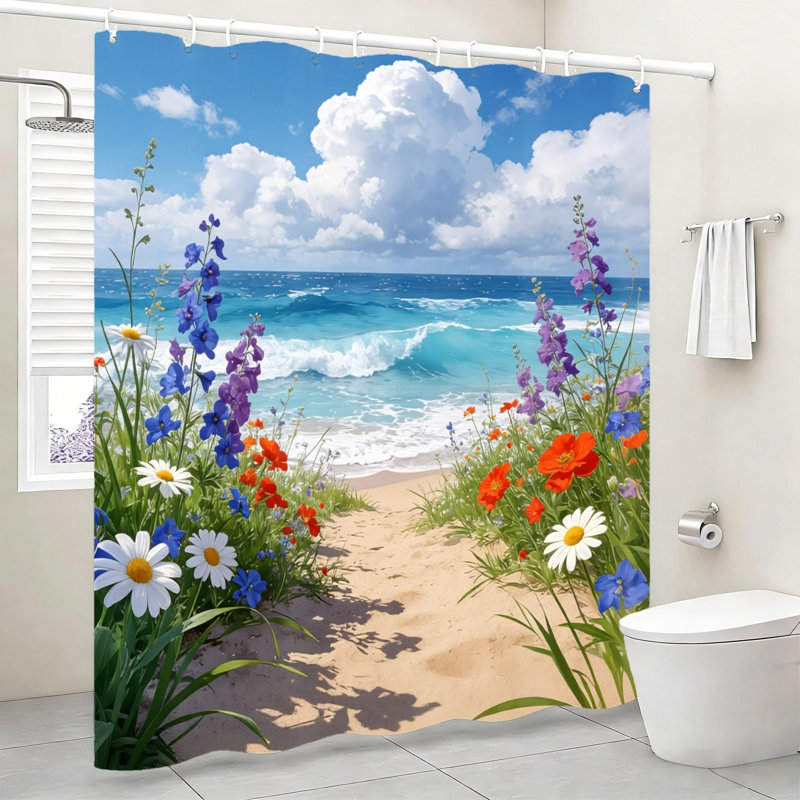 Multicolore rideau de bain 72 "x 72" (180 x 180 cm) avec crochets Beach