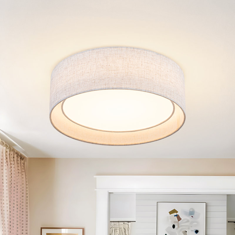 Plafonnier encastré tambour moderne en lin avec 5 à 5 ct, H 4,13 po x l 12,6 po x P 12,6 po