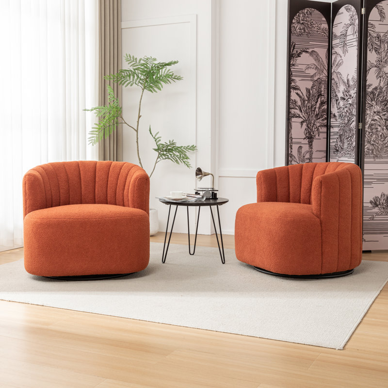 Musaab Upholstered Swivel Barrel Chair, Orange Teddy
