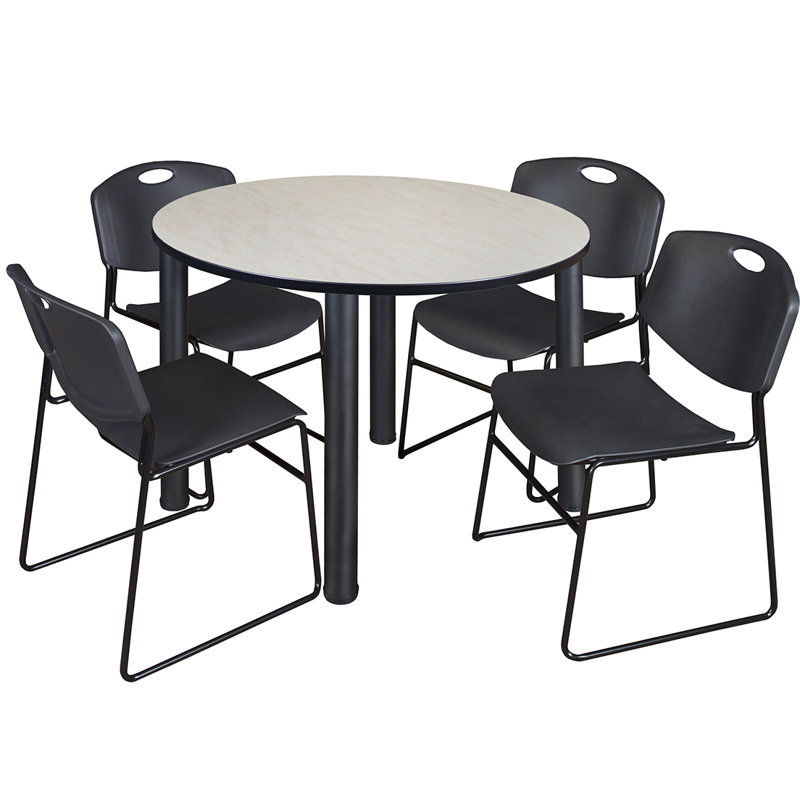 Plateau de table Niaya, 4 chaises empilables, Noir, Érable