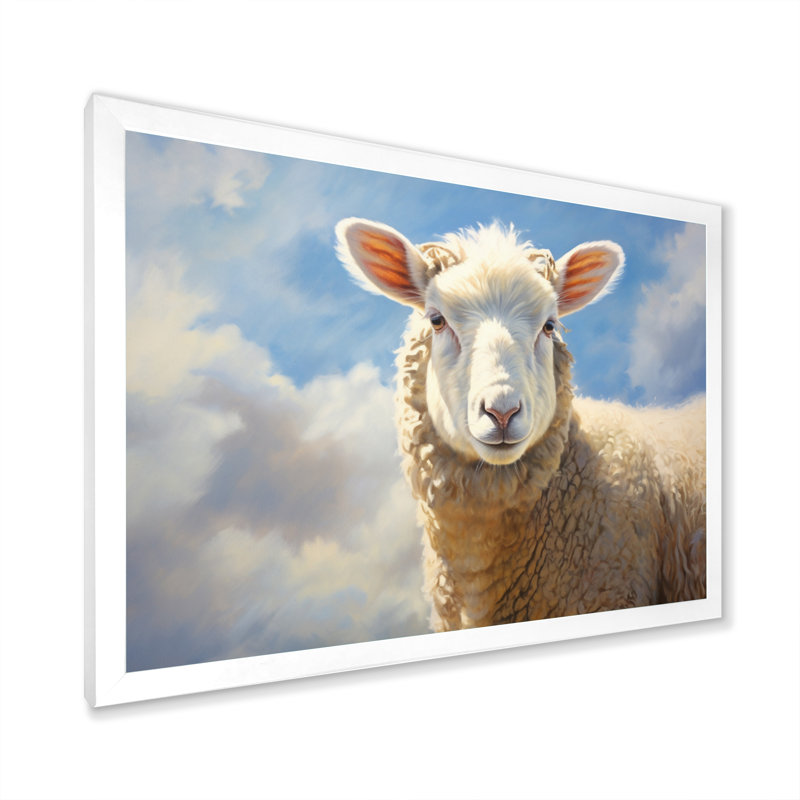Portrait de mouton I - impression, Cadre simple blanc, H 12 po x l 20 po x P 1 po