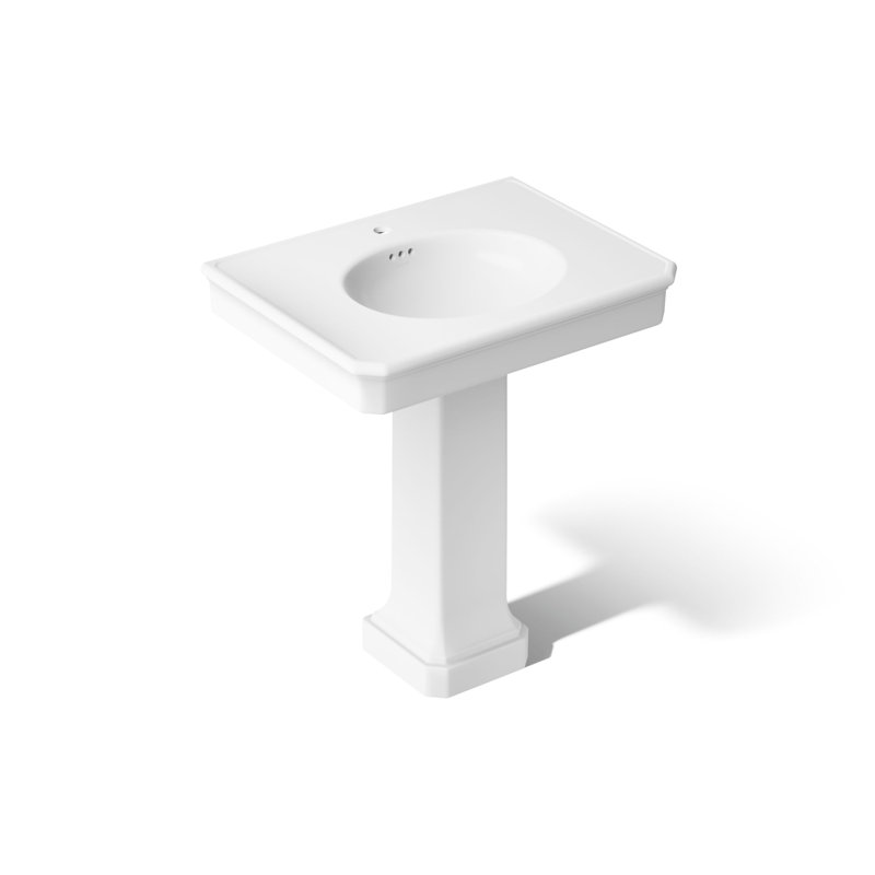 Claude by Studio McGee 30" Rectangular Pedestal Bathroom Sink, Single Hole Faucet, White