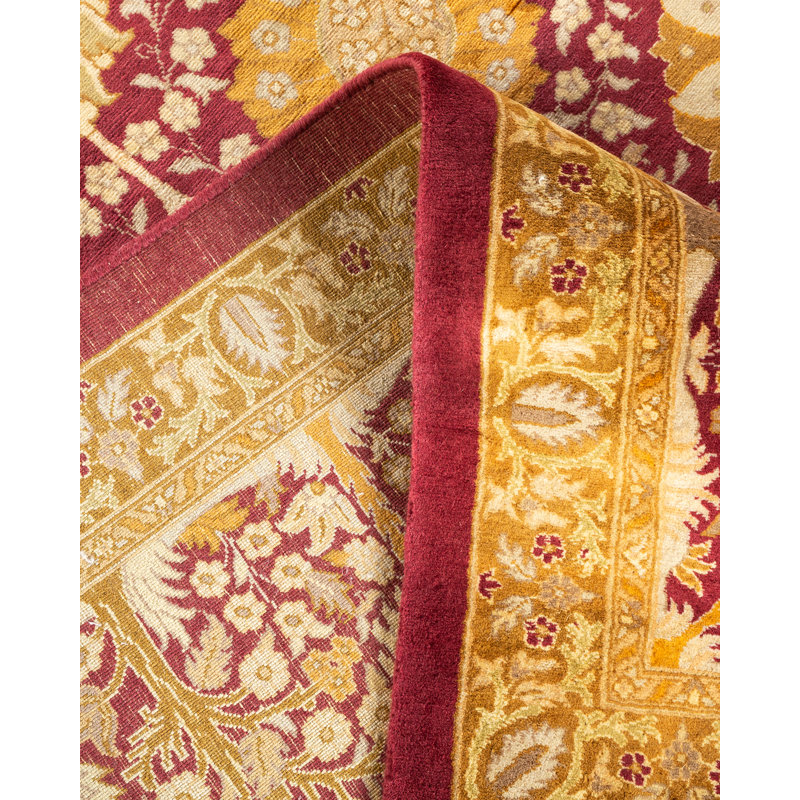 Tapis orange / jaune / rouge en laine noué à la main de conception unique 9 pi 1 po x 11 pi 10 po Hayner