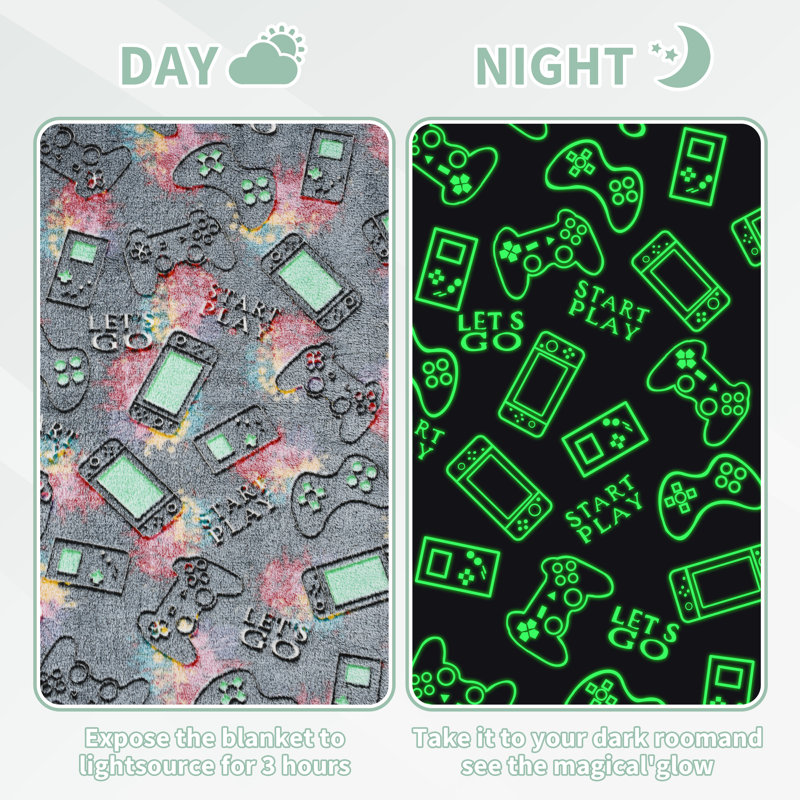Glow-in-the-Dark Gamer Fleece Blanket for Boys