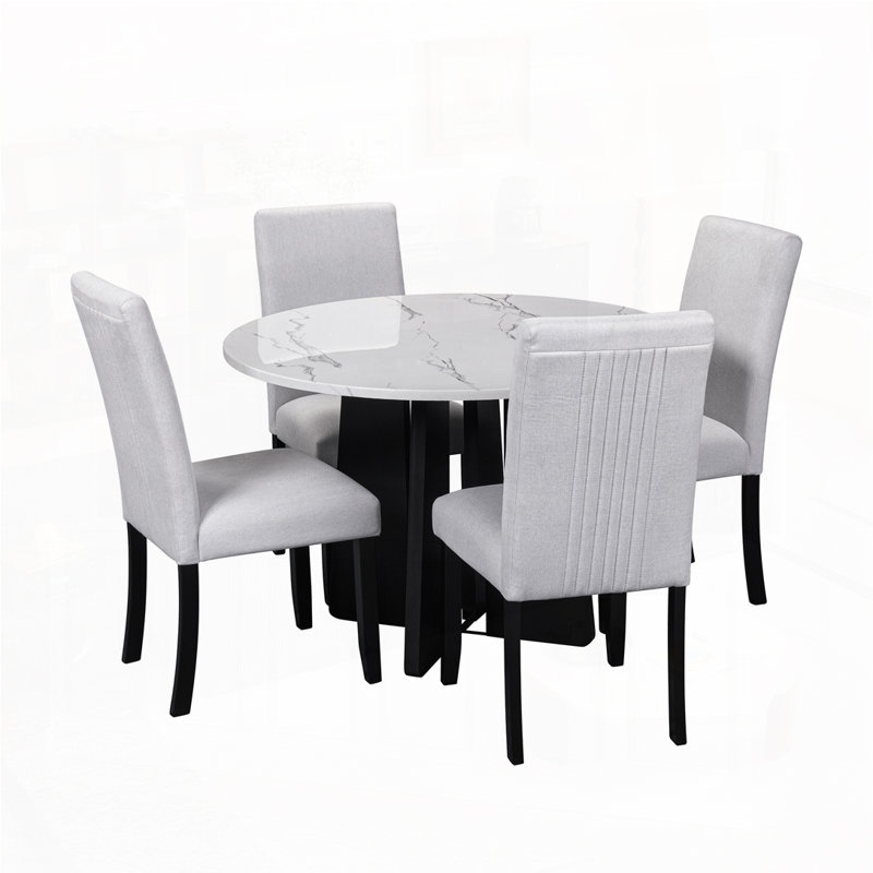 Ensemble de table de salle à manger 5 pièces, Beige+White