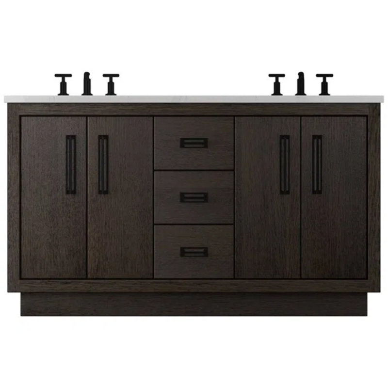 Meuble-lavabo double Avalon, Brun intense, Noir mat, 60"