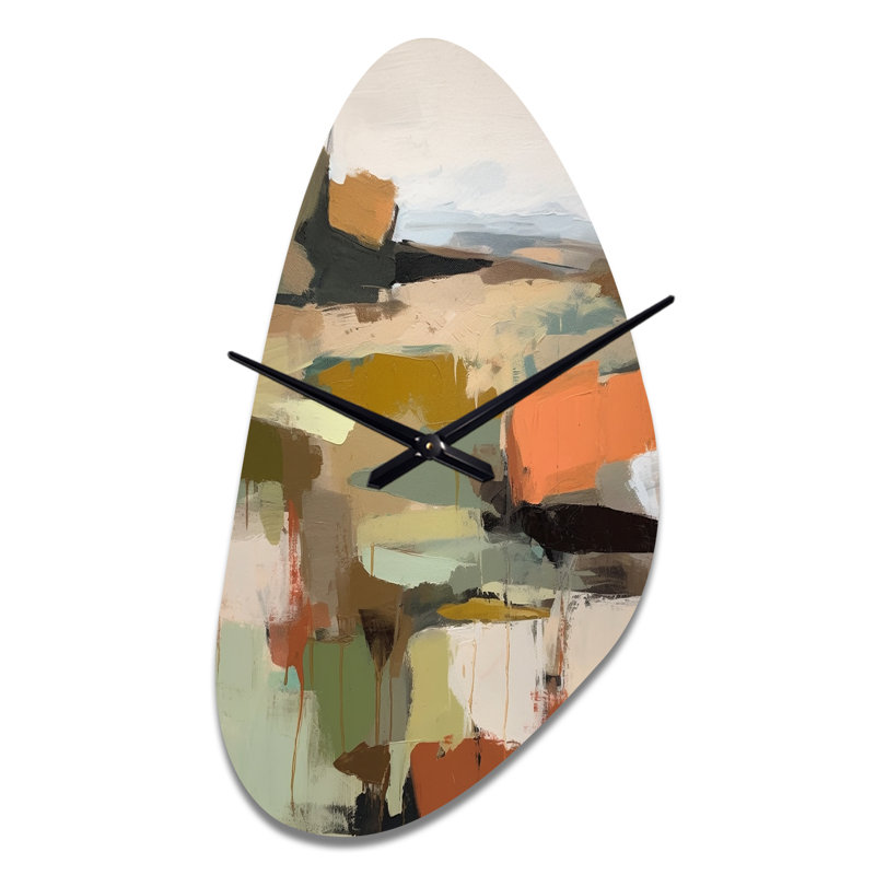 Grande horloge murale verte et beige Transcendant Reality III - forme d'automne, Grand