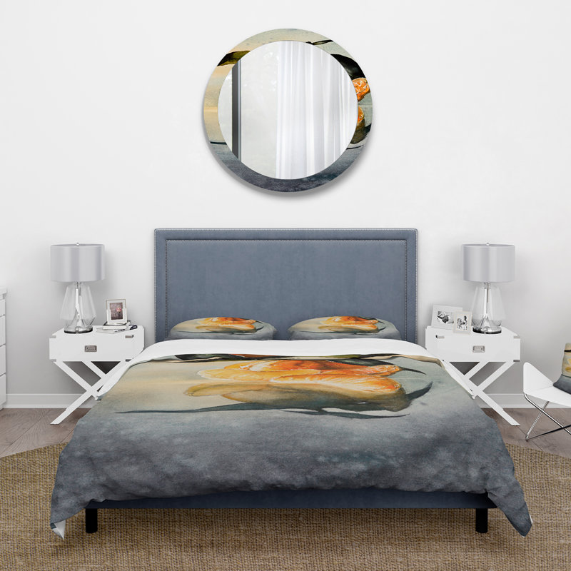 Ensemble de housse de couette en polyester à une mandarine orange frais avec feuilles vertes