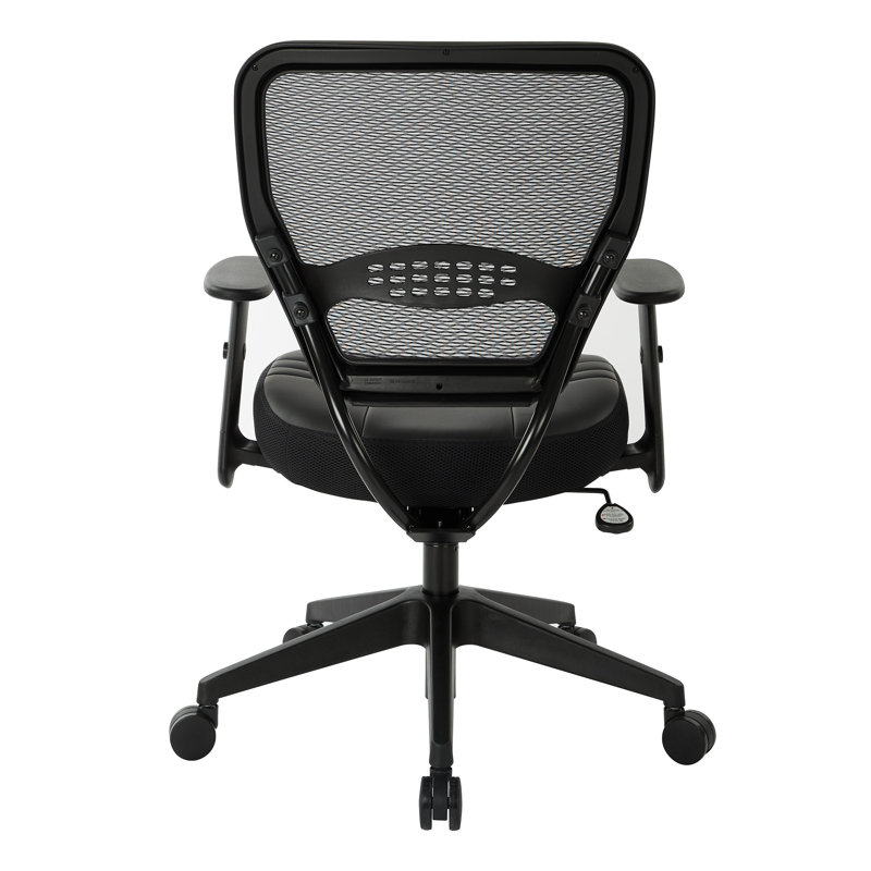 Executive Black Leather & Mesh Office Chair with Adjustable Arms