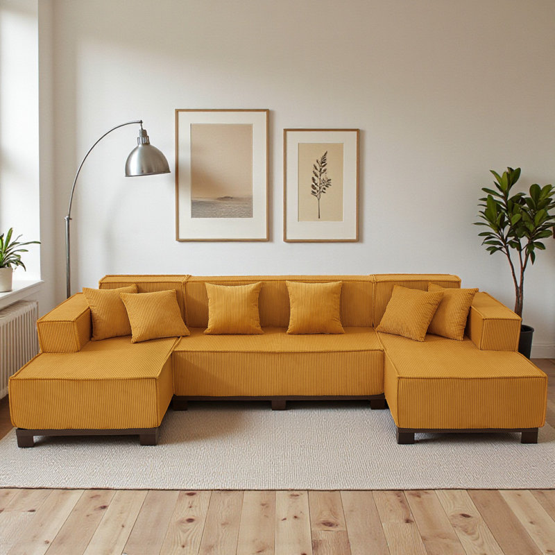Canapé modulaire en U Corduroy, Velours côtelé orange