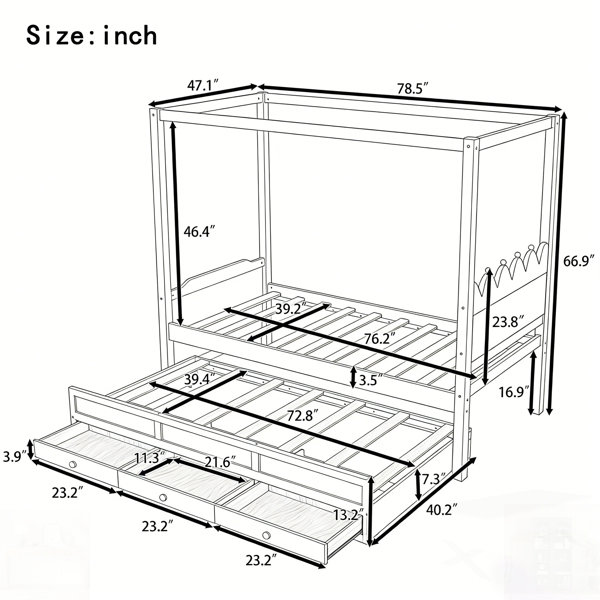 Latitude Run® Platform Bed with Upholstered Headboard, Trundle, and 3 ...
