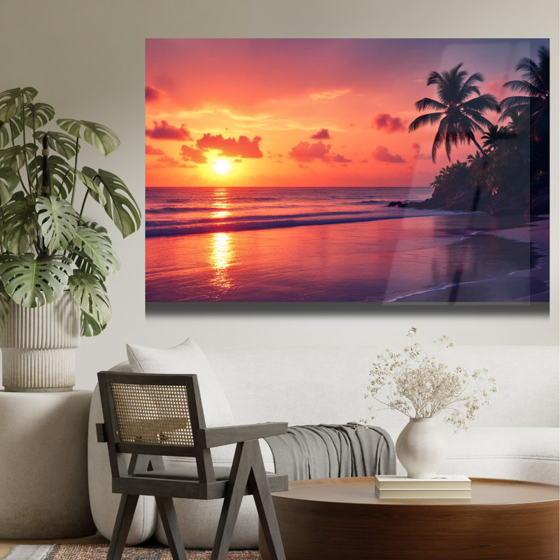Art mural en verre trempé Beach Sunset, H 24 po x l 36 po