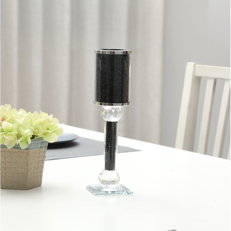 Bougeoir de table en verre, H 12,25 po x l 2,75 po x P 2,75 po, Noir