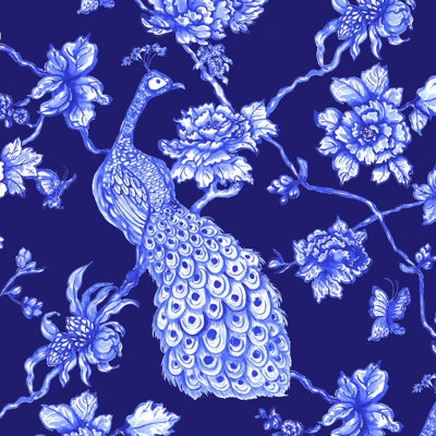 " Chinoserie Peacock Navy "