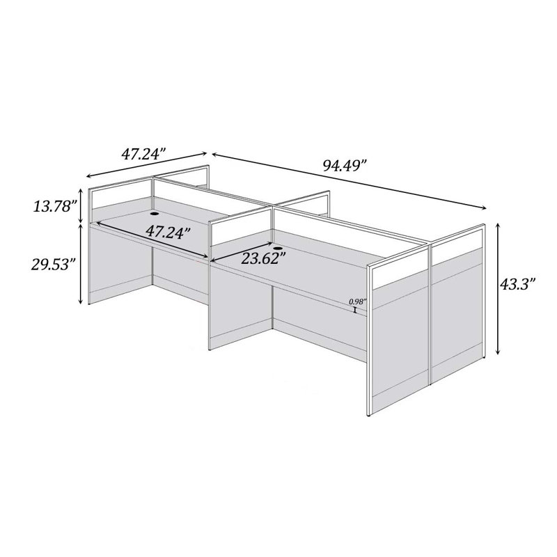 Bureau rectangulaire pour 4 personnes et poste de travail cubique avec gestion des câbles