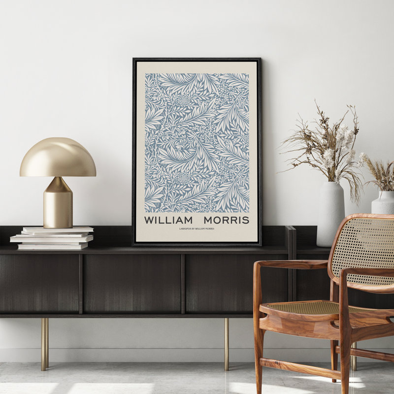 William Morris Blue and White Floral Canvas Art with Black Frame