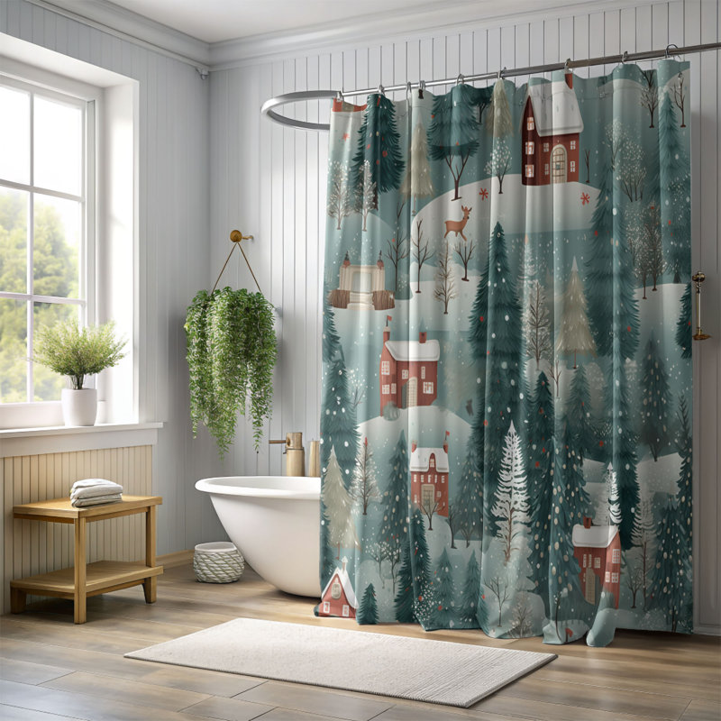 Xmas Town - Rideau de douche Premium, H 74 po x l 71 po