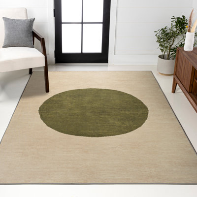 Tapis crème / vert Ameah Minimalist