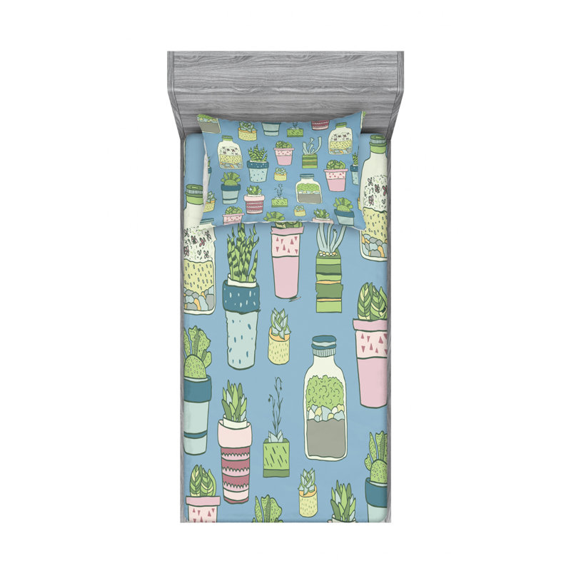 Botanical Microfiber Sheet Set, Twin Sheet Set + Fitted Sheet + 1 Pillowcase
