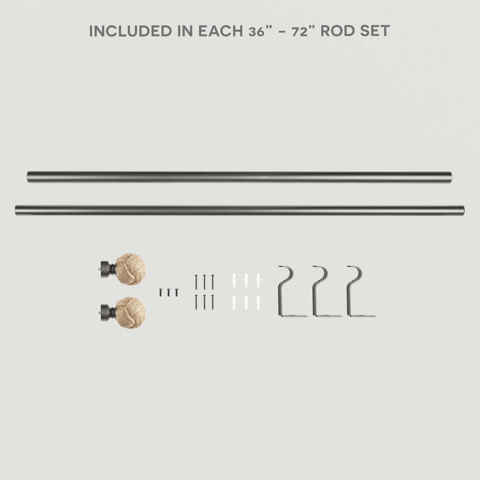 Tricia Rope Knot Curtain Rod Set, 36" - 72", Gunmetal