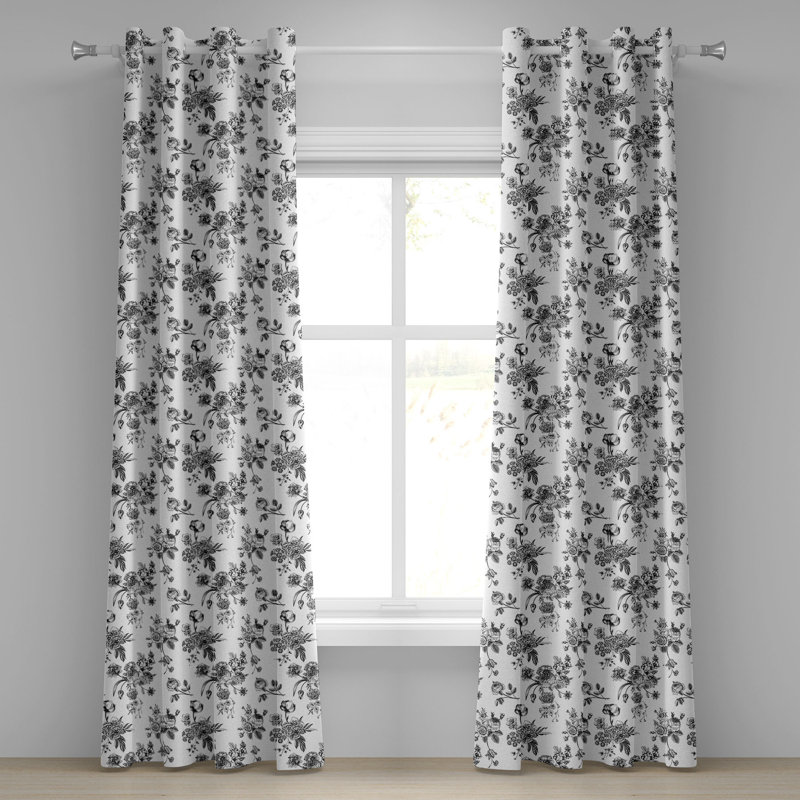 Rideau décoratif à œillets 2 panneaux East Urban Home, 50 po, blanc et noir, L 50 po x L 108 po